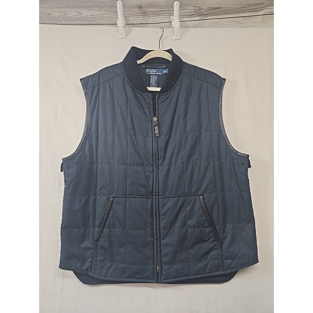 Vintage Polo Ralph Lauren Quilted Vest Jacket Size XL Pockets Navy Blue Full Zip